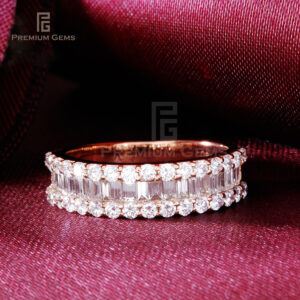 แหวนเพชรแถวบาเก็ต เพชรสามแถว Rose Gold