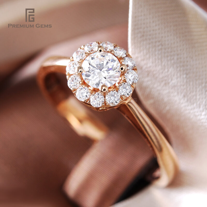 แหวนเพชรผู้หญิงฮาโล Halo Diamond Ring ก้านเรียว